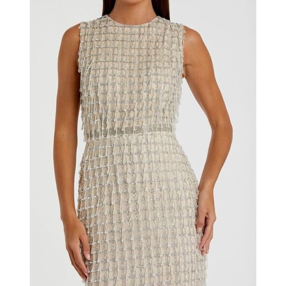 Mac Duggal Size 6 Beige 5471 Sleeveless Beaded Midi Sheath Cocktail Dress NWT - Picture 3 of 12